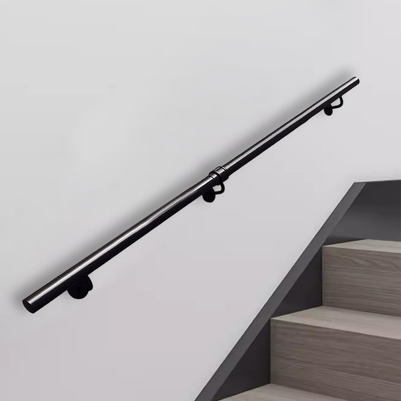 FKXSXAZ Stair Bannister Handrail Black Metal Staircase Banister Railings Wall Mounted Non-Slip Grab Bar for Indoor Outdoor Stairs Hand Rails Kit(1ft/30cm)