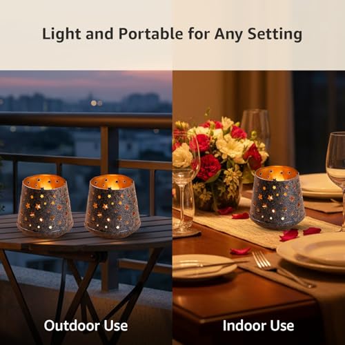 Image of Amazon Brand - Solimo Tea Light Votive - Tapered Star Design, Brown Antique Iron with Gold Interior, Set of 4 (Size: 7 LXBXH)