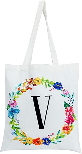 Miniatura 5 de Juego de 2 bolsas reutilizables personalizadas con monograma para mujer, diseño floral (29 pulgadas)