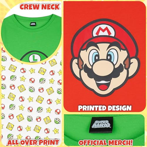 Image of Super Mario T-Shirt for Boys, 3-Pack Short Sleeve Graphic Tees, Crew Neck Summer Tops, Mario Luigi Gifts for Boys 5-14