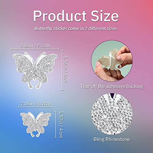 8 Pieces Bling Crystal Butterfly Car Stickers Rhinestone Decals Bling Decorative Decal For Car Decoration Bling Bling Interior Accessories (Silver) #TOP1