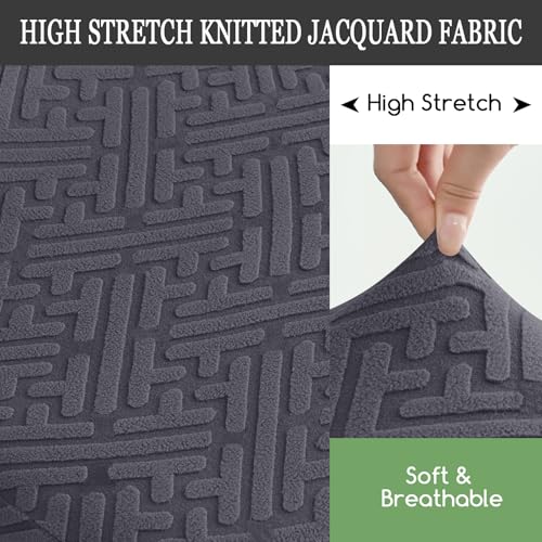 Image of FUANGUI Bar Stool Covers with Backs, 2 Pack Stretch Bar Stool Chair Covers, Knitted Jacquard Bar Stool Covers,Washable Bar Chair Covers Swivel Barstool Slipcovers (Knitted Dark Drey 01)