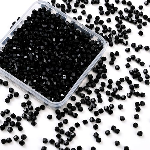 1000pcs 4 mm Bicone Crystal Beads Faceted Crystal Glass Beads Bulk for Jewelry Making DIY Necklace Bracelet Earring (Jet Black)