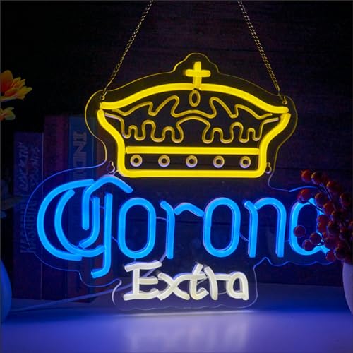 Crown Beer Neon Sign for Bar Wall Decor Coron Ext Beer Bar Dimmable LED Neon Sign Light Up for Man Cave Bedroom Home Shop Pub Bistro Party Hotel Game Room Decor Gifts