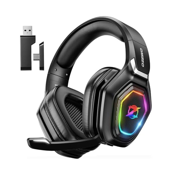 Ozeino Wireless Gaming Headset, Compatible with PC Ps5 Ps4 Boasts 2.4GHz Lossless Audio, USB & Type-C, Flip Microphone and 40-Hr Battery - Suited for Switch, Laptop, Mac
