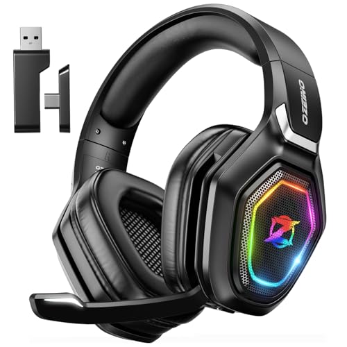 Ozeino Wireless Gaming Headset with Microphone, 2.4G & Type C Transmitter – 40h Battery Life – RGB Lighting Gaming Headphones for Ps5, Ps4, PC, Phone