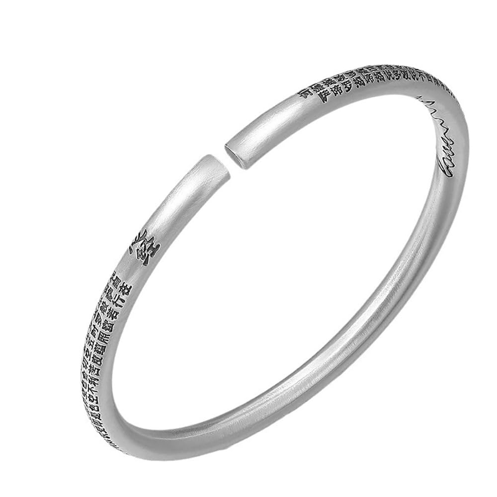Pulsera Retro de Plata Pura 999 Feng Shui, Mantra Budista Tibetano Sutra del corazón, Ajustable Hecha a Mano for Riqueza, Felicidad, Buena Suerte y Prosperidad, joyería Espiritual(C)
