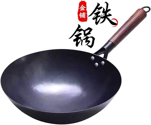 SERENITA Woks chinos de hierro martillado a mano 100% sartenes para freír, antiadherentes, sin revestimiento, menos aceite, 13.4 in, mango de madera disponible en Yaxa Colombia
