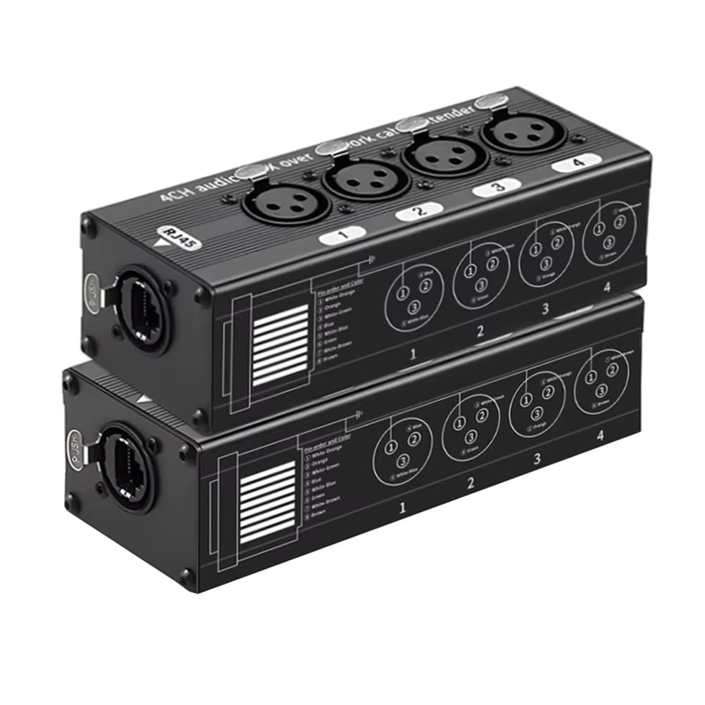 1 Coppia di Estensori XLR/Audio RJ45 Cat5/Cat6 Ethernet A 4 Canali, Estensore XLR, Trasmettitore/Ricevitore per Palcoscenici dal