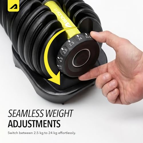 Image of Boldfit Adjustable Dumbbells Set for Gym & Home Workout Dumbbell Set for Men & Women Exercise Equipment for Home Gym Strength Training Powerflex- Yellow & Black, 2.5kg-24kg Each (1 Pair)