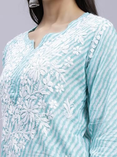Image of Seva Chikan Hand Embroidered Lucknowi Chikankari Regular Fit Straight Malmal Cotton Kurta Kurti for Women SCL4458