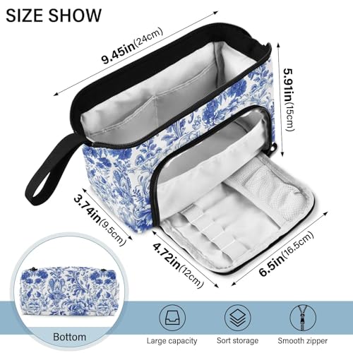 Image of Big Capacity Pencil Pen Case for Adults, Blue Flowers Pencil Bags Portable Makeup Bag Stationery Storage for College Office
