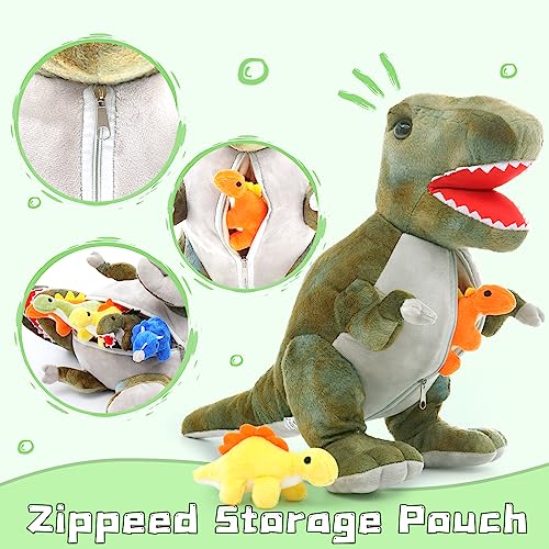 Muiteiur Dinosaur Stuffed Animal Soft Plush T-Rex Zippered Belly Inside With 5 Cute Baby Dinosaur Great Gift Set For Kids,19.6Inch #TOP2