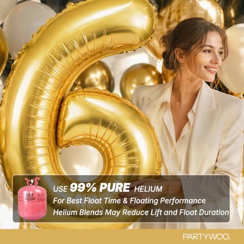 Image of PartyWoo Metallic Gold Number 6 Balloon 40 Inch 25pcs Gold Foil Star White