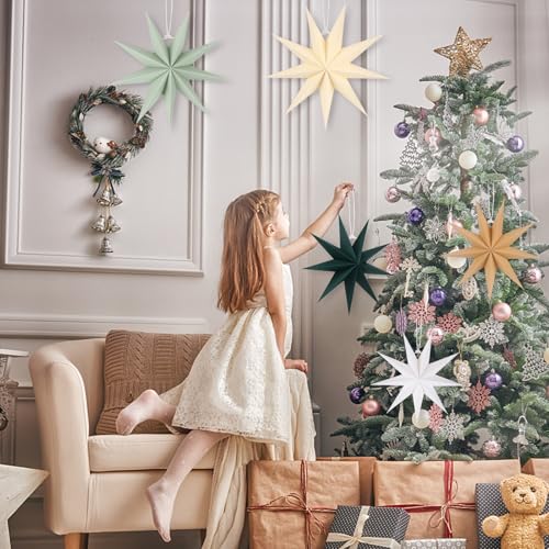 Image of 5 PCS 12 Inch Sage Green Paper Star Lanterns - Hanging Stars Christmas Party Decorations