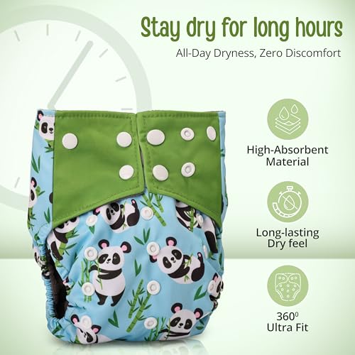 Image of LuvLap Reusable Baby Cloth Diaper, Double Leak Guard, High Absorption, Quick dry, Stain-Proof Comfort & Protection, 3m+, adjustable waist & height with snap buttons, Absorbent insert, blue panda