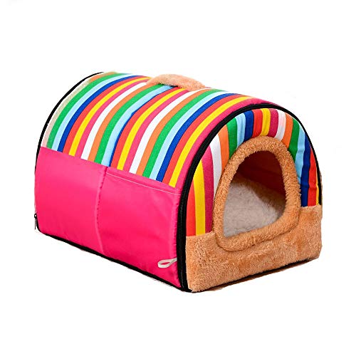 Botocoo ペットハウス 犬 ベッド ドーム型猫 ハウス 洗える 猫 トンネル 犬小屋 室内用 多用 暖かいクッション 2WAY ハチの巣形 洗える 滑り止めマット手持ち付き 取り外し可能 犬 ベッド 通年 洗濯 保温防寒 ドッグハウス(L,レッドのス