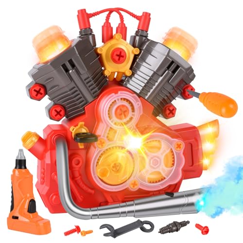 YOOHBERRYS Kit De Motor Simulad, Motor de Juego de Juguete como Regalo y Objetos de colección, Motor Maqueta Motores Combinado Regalo para Niños Niñas (Rojo)