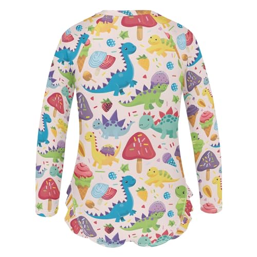 ALAZA Dinosaur Ice Cream Mushroom Girls One Piece Swimsuit Long Sleeve Rash Guard Swimsuits UV 50+ Swimwear Zipper3