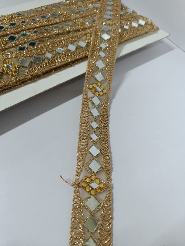 1 Inch Zari and Mirror Laces Border for Women's Dresses, Dupatta, Bridal Dresses, Saree, Lehengas, Palazzo, Anarkali Suits, Blouses, Craft and Home Decor 9 Meter (Gold) 1