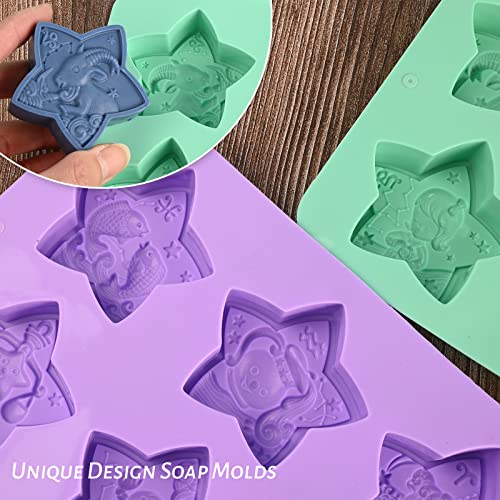 Huakener 12 Constellation Molds, Silicone Soap Molds For Soap Making, 2 Pcs Star Silicone Mold For Soap, Bath Bomb, Candle, Resin #TOP4