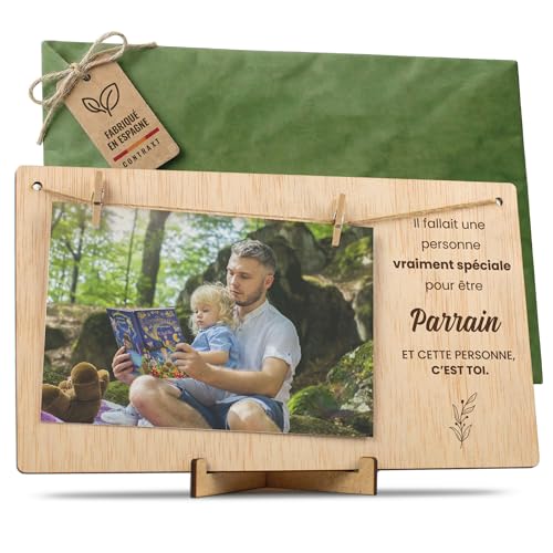 CONTRAXT Cadeau original Veux-tu être mon parrain. Cadre photo en bois avec pinces Demande parrain...