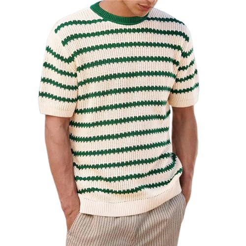 Mens Short Sleeve Sweaters Summer Knit Tops Crewneck Casual Business Dressy Blouses Spring Summer Outfit for Men