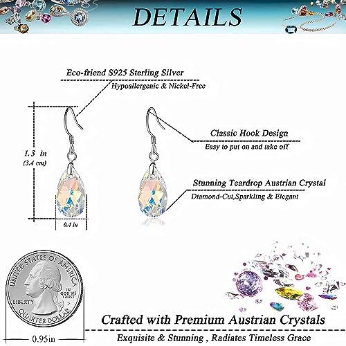 Teardrop Austrian Crystal Drop Dangle Earrings for Women 925 Sterling Silver Hook Hypoallergenic Jewelry4