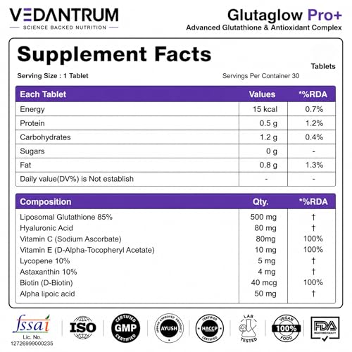 Image of GlutaGlow Pro+ Liposomal Glutathione 85% Tablets | Supports Skin Brightening, Glowing Skin, Even Skin Tone & Antioxidant Defense | With Hyaluronic Acid, Astaxanthin, Vitamin C, Vitamin E & Alpha Lipoic Acid | 30 Tablets