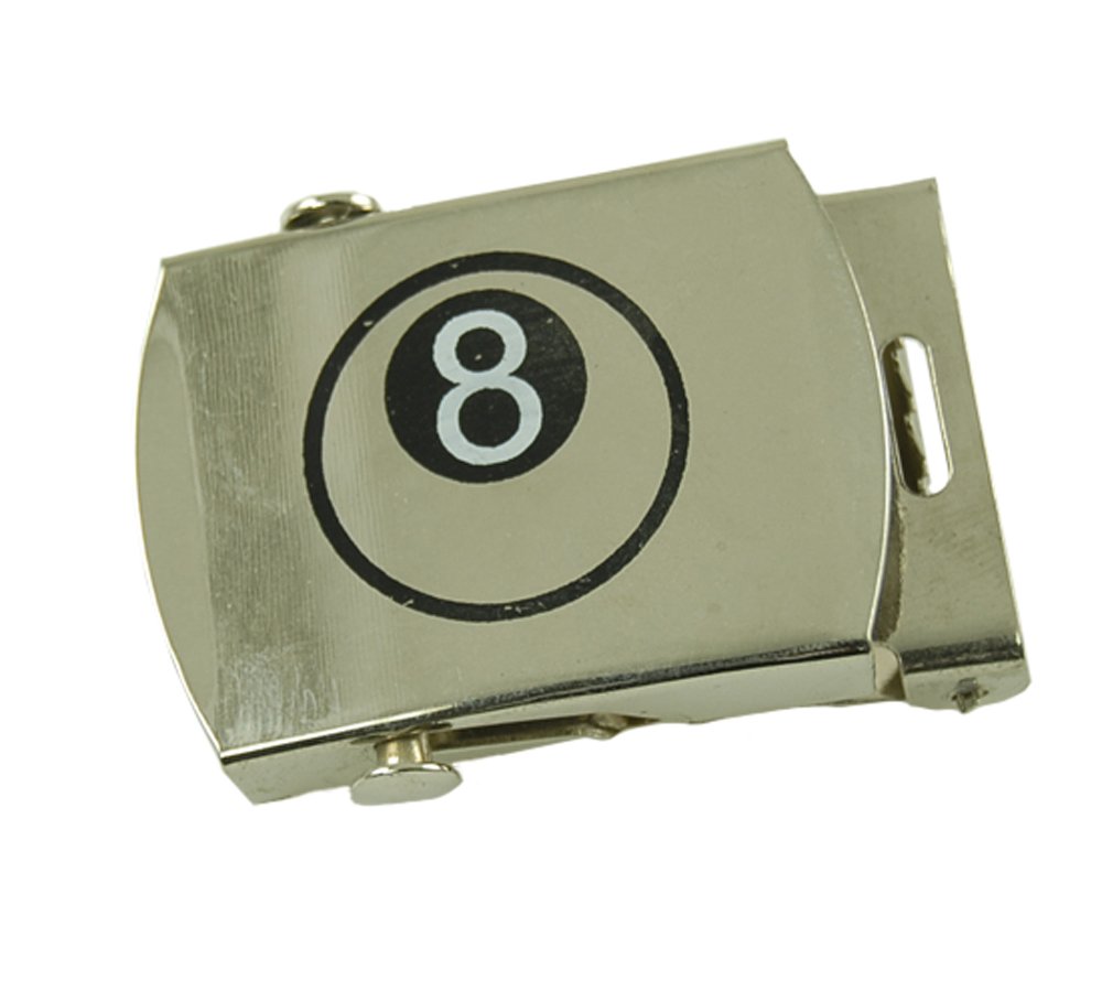 ACCmall Canvas Military Web Novelty, Flag, Soccer Team Belt & Buckle (8 Ball (Silver), 72 inch)