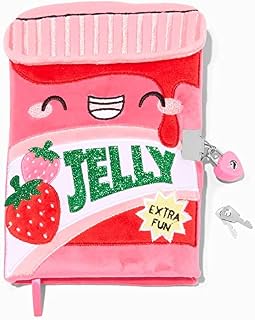 Claire's Strawberry Jelly Plush Kids Secret Diary with Lock & 2 Keys Cute Fluffy Journal Girls Notebook Ribbon Bookmark Ruled Paper Ideal for Children's Writing Practice