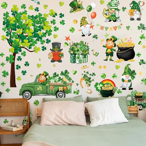 St. Patrick's Day Wall Decals Stickers Green Shamrock St. Patricks Day Window Clings Lucky Truck Clover Golden Coins Irish Spring Holiday Home Kitchen...