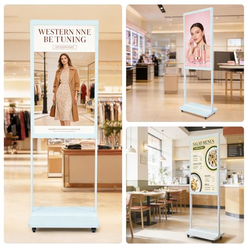 Image of 32 inch Digital Signage Display Kiosk Indoor Floor Standing Advertising White | 2K Android 14 4 + 32 Storage, USB WiFi HDMI Bluetooth Input, Smart Split Screen, Free CMS, 700 Nits, Life over 50,000 hours