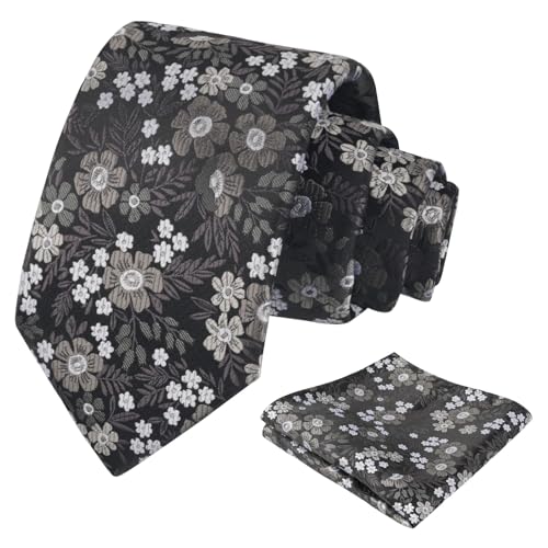 Image of Alizeal Mens 3.15'' Natural Flower Pattern Tie with Floral Pocket Square Set