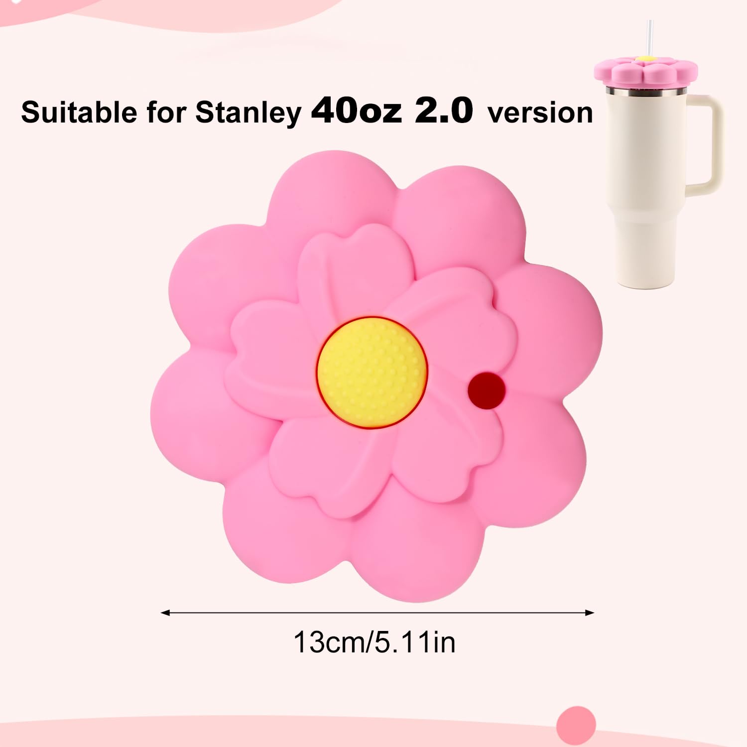 PEUTIER Lid Dust Cover for Stanley Cup 40 Oz Quencher H1.0/2.0, Flower Shape Silicone Lid Covers Toppers Lid Case Dustproof Cup Accessories for Stanley 40 Oz Tumbler(Pink)