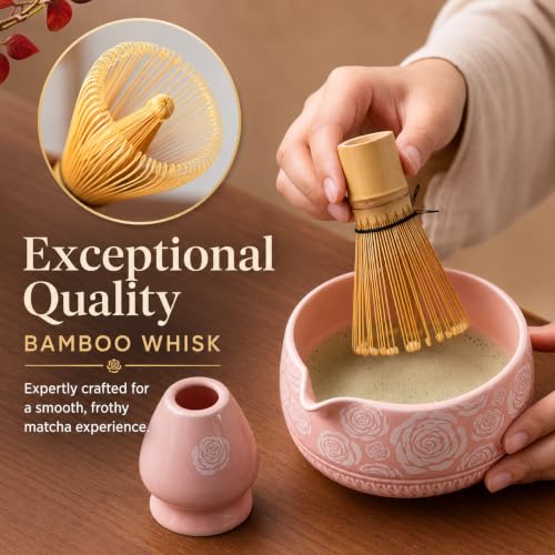 Image of Buucup Matcha Whisk Set, Ceramic Matcha Kit with Bowl & Tools, Rose Pink