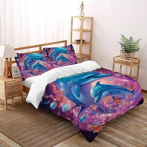 Parure de couette dauphins colorés couvre-lit microfibre luxe Super King