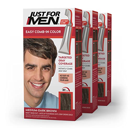 JUST FOR MEN Easy Comb-In Color, No-Mix, Medium-Dark Brown A-40 (3 Pack) - image 1