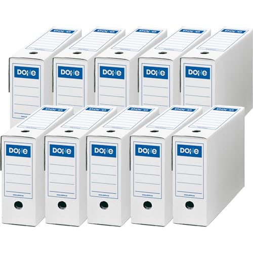 Dohe - Archivadores Definitivos para guardar Documentos y Facturas (10 uds.) - Caja de Cartón Plegable, Montaje Fácil, 2 Posiciones, Tamaño Folio 25,5x35,5x10 cm - Material de oficina
