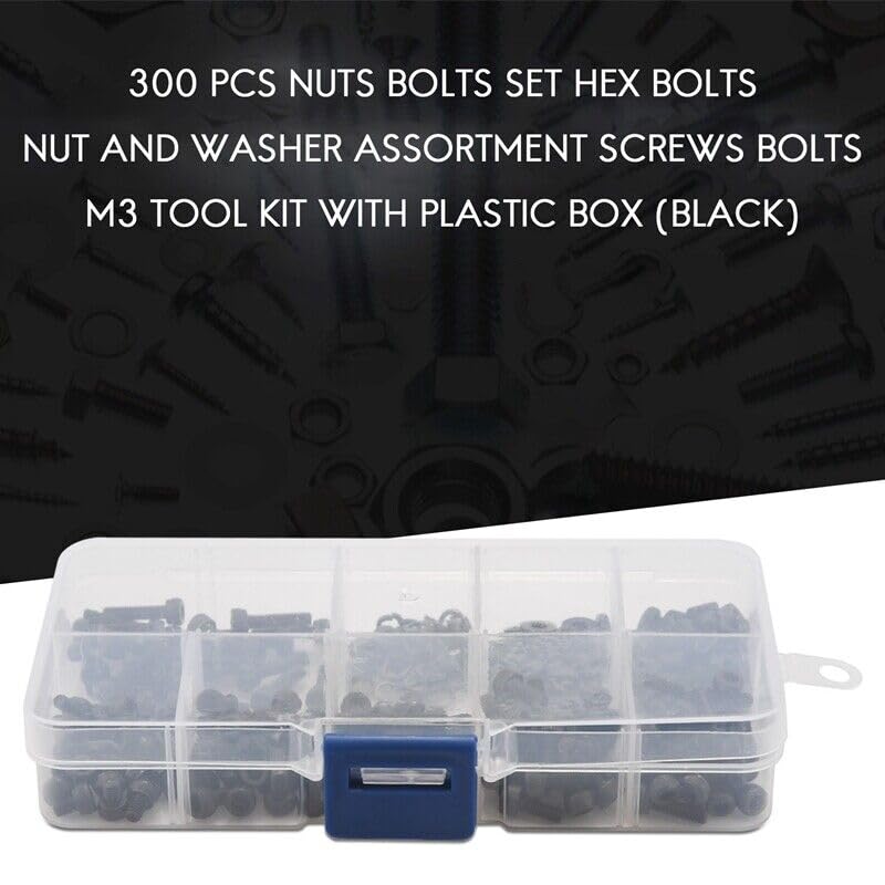 Generic 300 Pcs Nuts Bolts Set Hex Bolts and Washer Assortment Screws Bolts M3 Tool