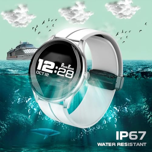 Image of PunnkFunnk Glavito Round Dial Smartwatch 1.49 inch AMOLED Display, 100+ Sports Modes, IP67, Health Tracking, Bluetooth Calling, Crown Control, 100+ Watch Faces for Men & Women (Magnetic White)