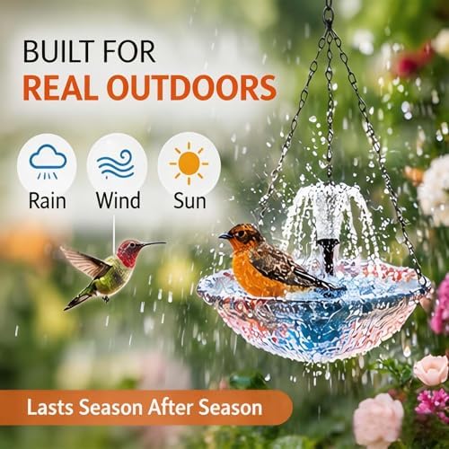 Solar Powered Hanging Bird Bath Fountain, 3-Tier Cascade Solar Water Fountain with Integrated Solar Panel, Upgraded Water Pump for Garden, Patio, Outdoor Bird Decor (Blue, Set A) - 4