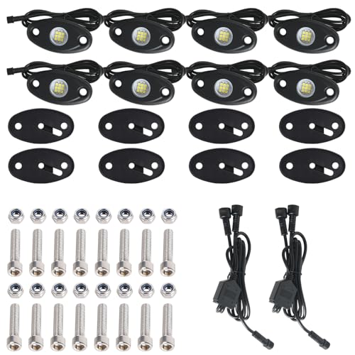 Image of 20pods White Rock Lights Dc 12v-80v 6000k Aluminum Alloy Pure White Led Rock Lights with Switch Wiring Harness Kit Ip68 Waterproof for Trucks Pickup Offroad Car SUV Utv ATV Rv Fends Underglow Lights
