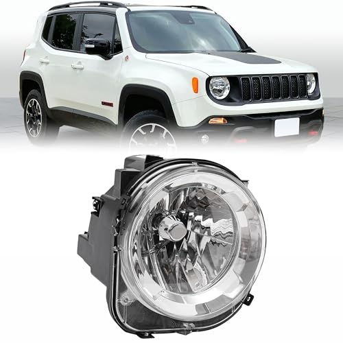 CHENDIAN For 2019-2023 Jeep Renegade Headlight Assembly - Halogen Headlamp, Right Passenger Side, Black Housing, Clear Lens, w/Bulbs, OEM 68516348AA