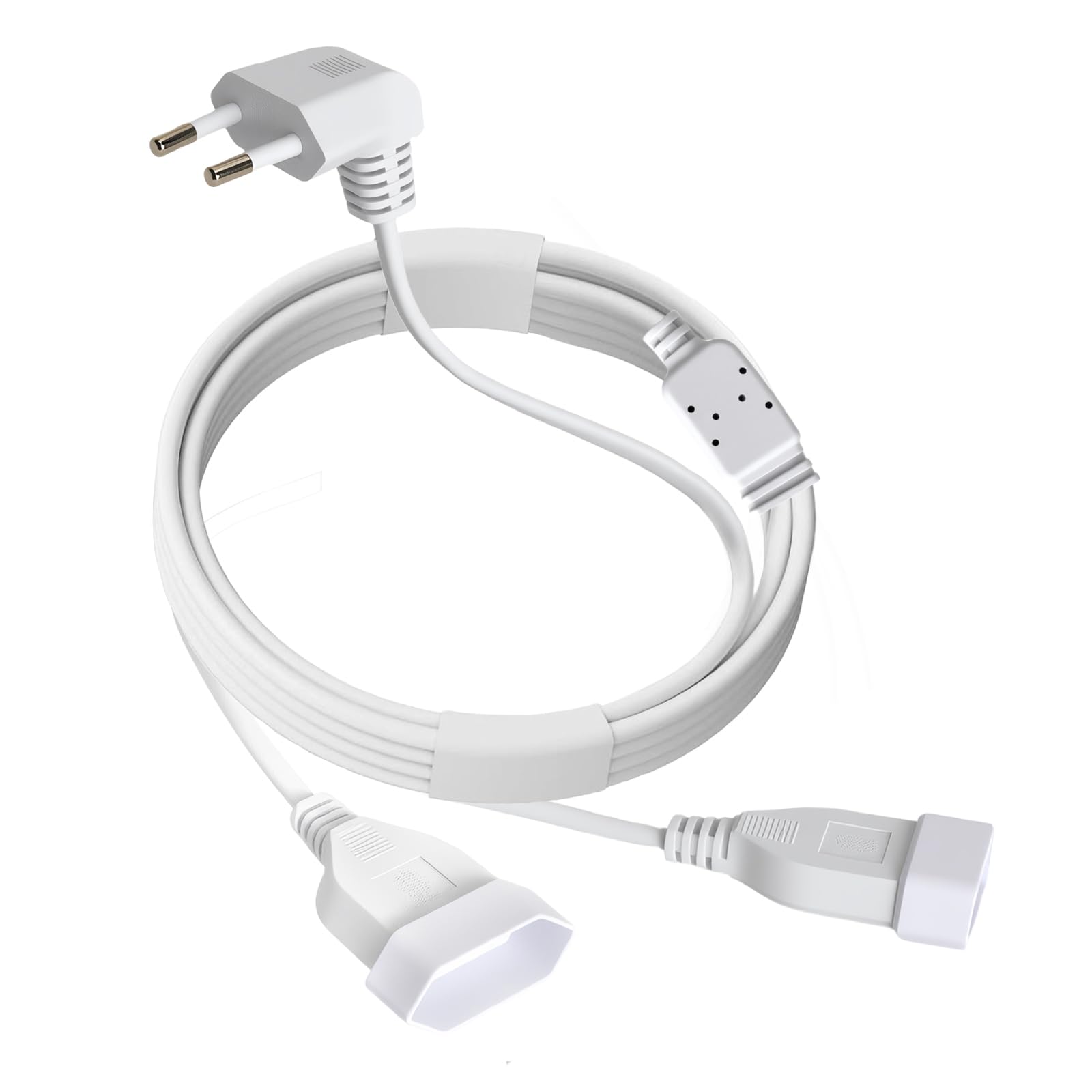 3 m przedłużacz płaski, 2 w 1, wtyczka euro, przedłużacz, kabel zasilający, adapter wtykowy, płaski, zagięty wtyk euro typu C, 250 V/2,5 A, 1 mm²/0,75 mm², do telewizora, komputera, monitora