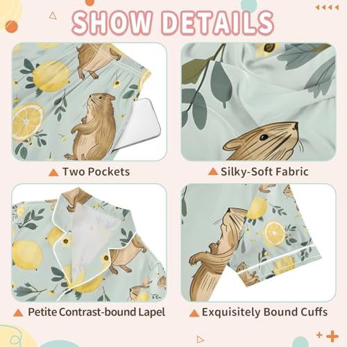 senya Cute Capybara Lemon Satin Summer Pajama Sets Silk Short Sleeve Button Down Sleepwear3