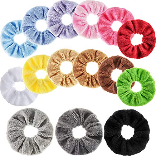 15 Pieces Towel Hair Scrunchies Microfiber Hair Drying Scrunchies Soft Hair Ties Thick Fuzzy Scrunchy Ponytail Holder for Women Girls Wet and Dry Hair Accessories