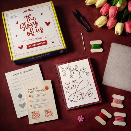 Image of KNOT YOUR TYPE The Book of Love DIY Embroidery Kit for Beginners | Hand Embroidery Starter Kit with Complete Stitching Tools | Handmade Creative Art & Craft Valentine Day Gift Set for Adults