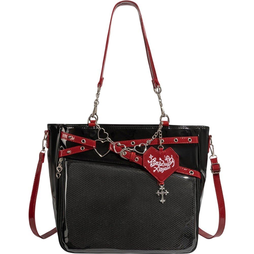 Fituenly Girls Black And Red Underarm Ita Bag Ita Satchel Crossbody Bag Streetwear Transparent Shoulder Bag Chain Handbag Diy Display Bag For Woman,