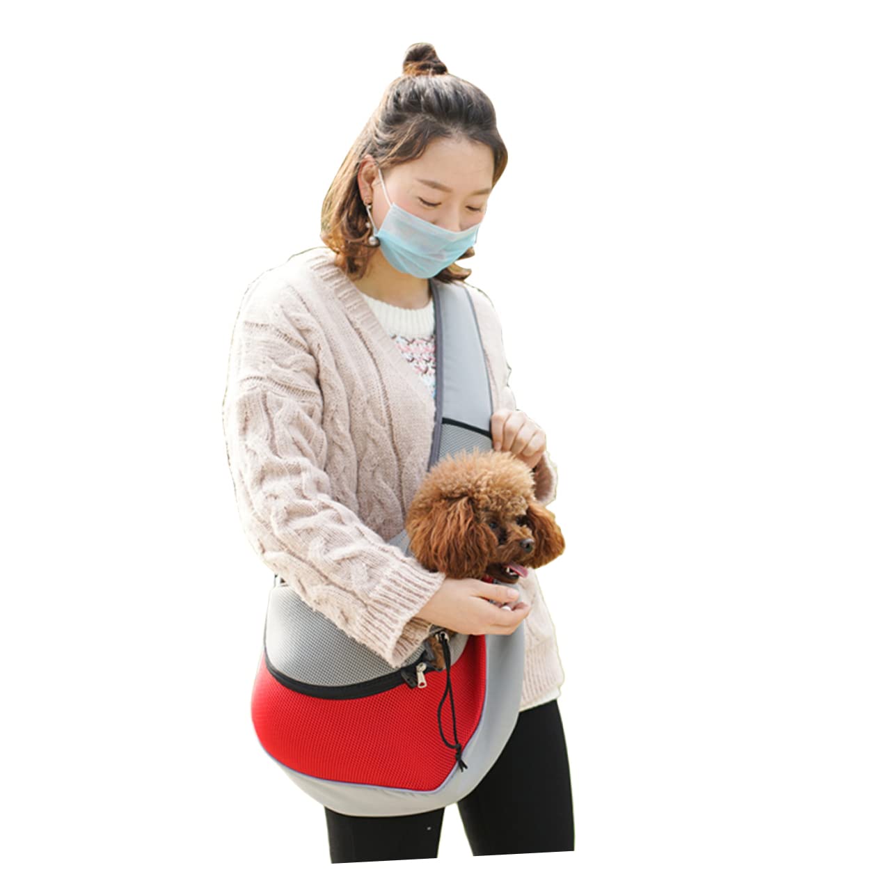 Hohopeti Hands- Pet Carrier Sling Bag Mesh Pet Sling Portable Easy Access Zipped Design Size l